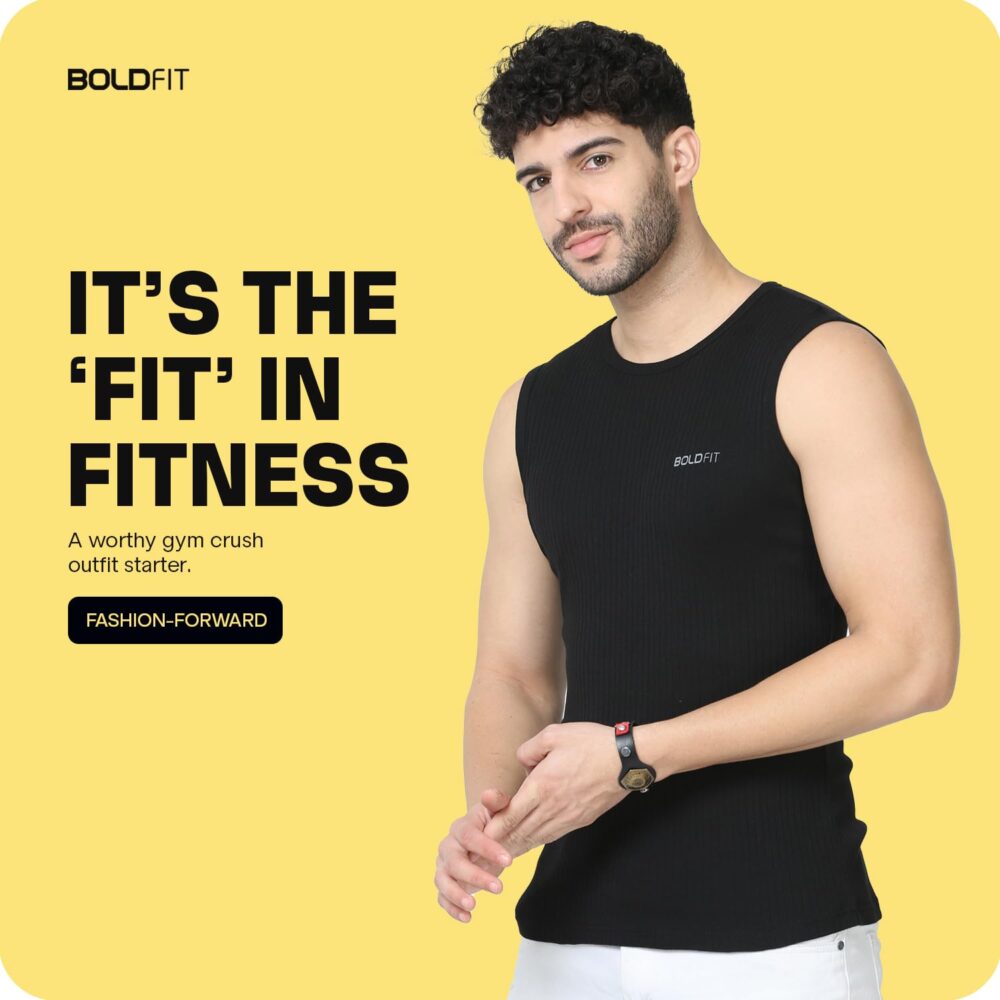 Boldfit Men's Regular Fit SleevelessVestBlack-L_Black - Image 5