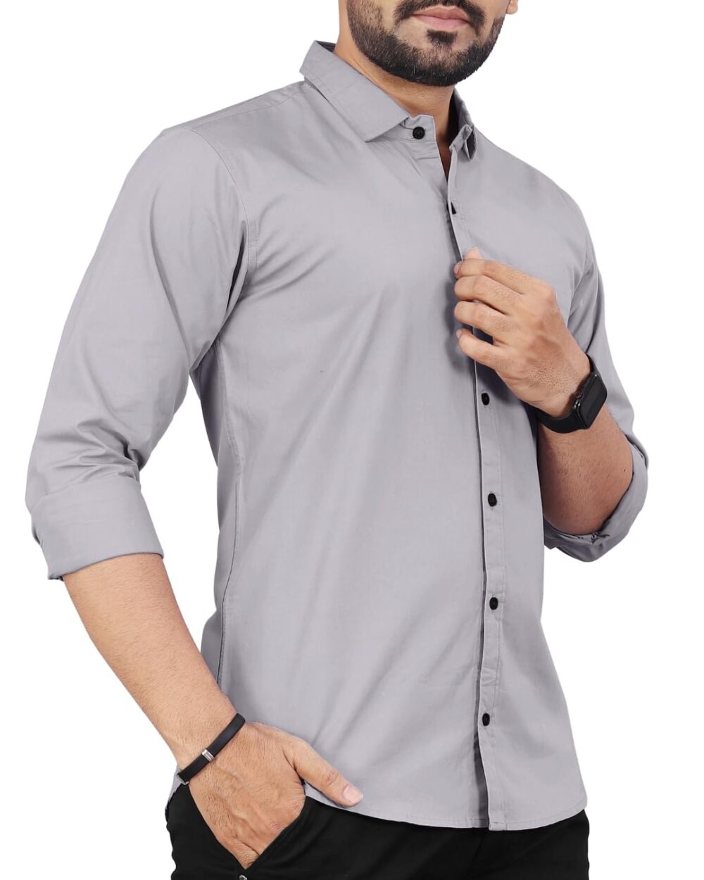 Urban Buccachi Men's Light GreySolid Cotton Shirt | Full Sleeve with Pocket | Regular Fit | Soft & Breathable Fabric | Daily Office Use | Festive Casual Style |