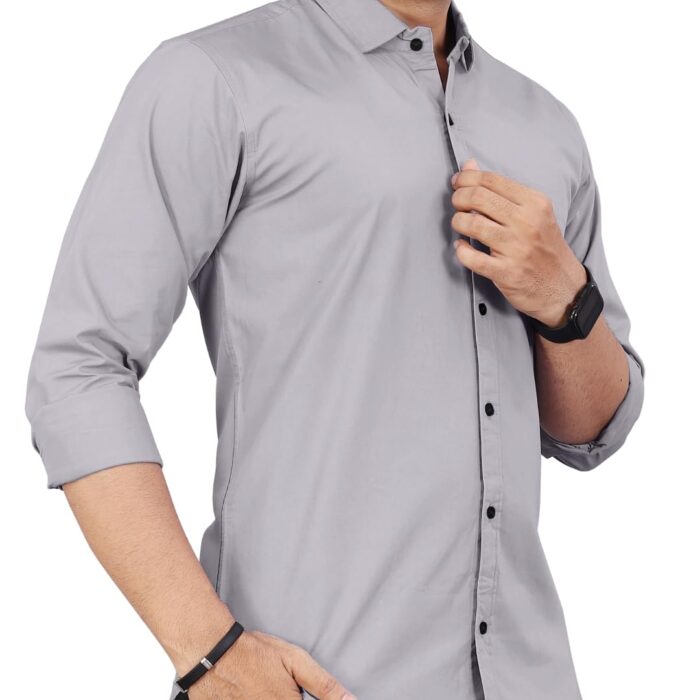Urban Buccachi Men's Light GreySolid Cotton Shirt | Full Sleeve with Pocket | Regular Fit | Soft & Breathable Fabric | Daily Office Use | Festive Casual Style |