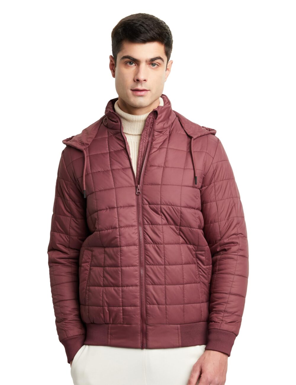 Amazon Brand - Symbol Mens Polyester Standard Length Quilted Jacket (Aw22-Sy-Qb-Jk-01_Wine_Xl)