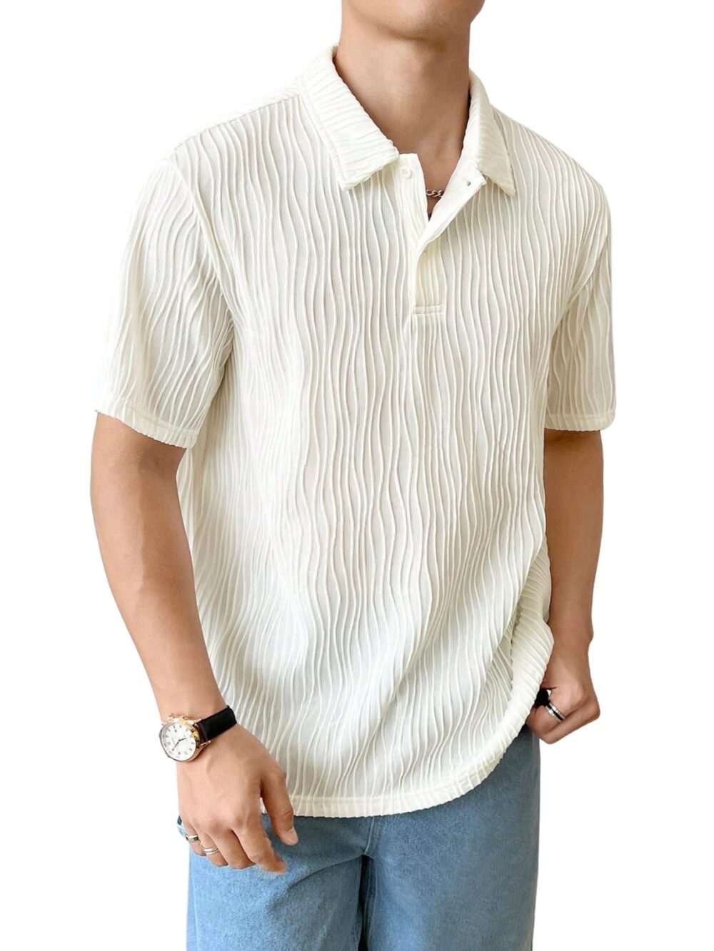 Leriya Fashion Cotton T-Shirt for Men – Soft Breathable Fabric | Regular Fit Half Sleeve Collar Tee for Summer Casual Wear White