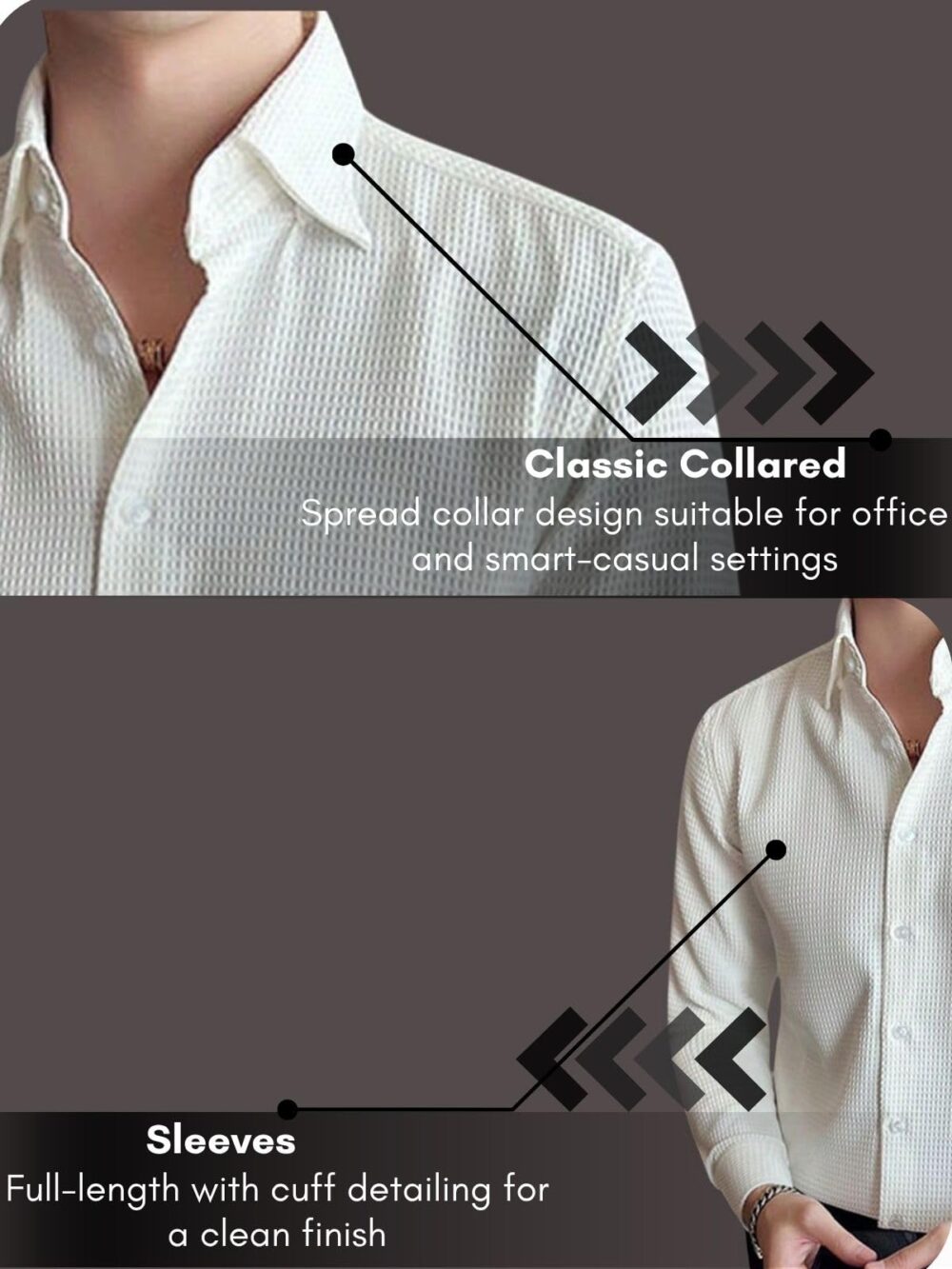 GRECIILOOKS Men's Formal Button Down Shirt – Slim Fit Office Wear Shirt's for Men | Textured Long Sleeve Cotton Blend | Business & Meeting Ready White - Image 3