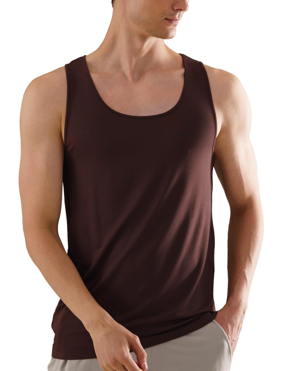 DAMENSCH Neo-Skin Round Neck Vest, Anti-Bacterial, Thermoregulating, Bamboo Spandex Shape Retaining Baniyan for Man, Soft and Sustainable Inner for Men-Bitter Chocolate-L