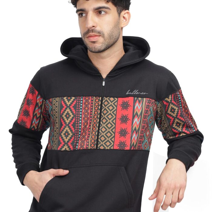 BULLMER Trendy Colourblock Fleece Hooded Neck Regular Hoodie Sweatshirt for Men/Black/XX-Large
