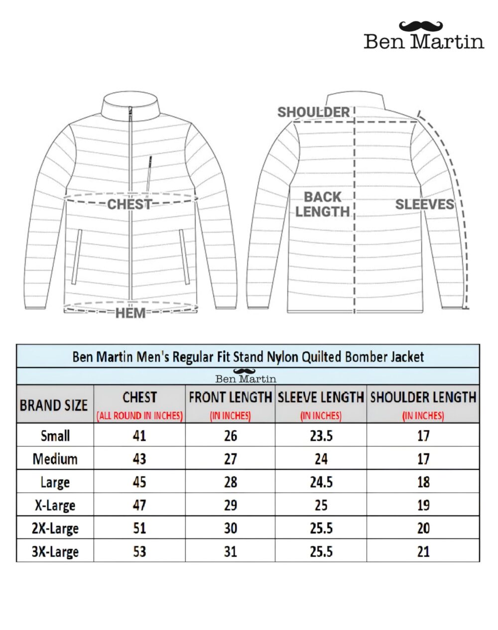 Ben Martin Men's Winter Wear Black Puffer Bomber Biker Regular Wear Casual Jacket For Men Size 40 - Image 3