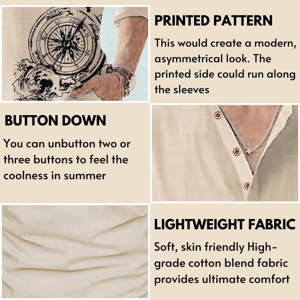 DEELMO Men's Cotton Blend Mandarin Collar Regular Fit Full Sleeve Casual Short Kurta, Beige, S - Image 7