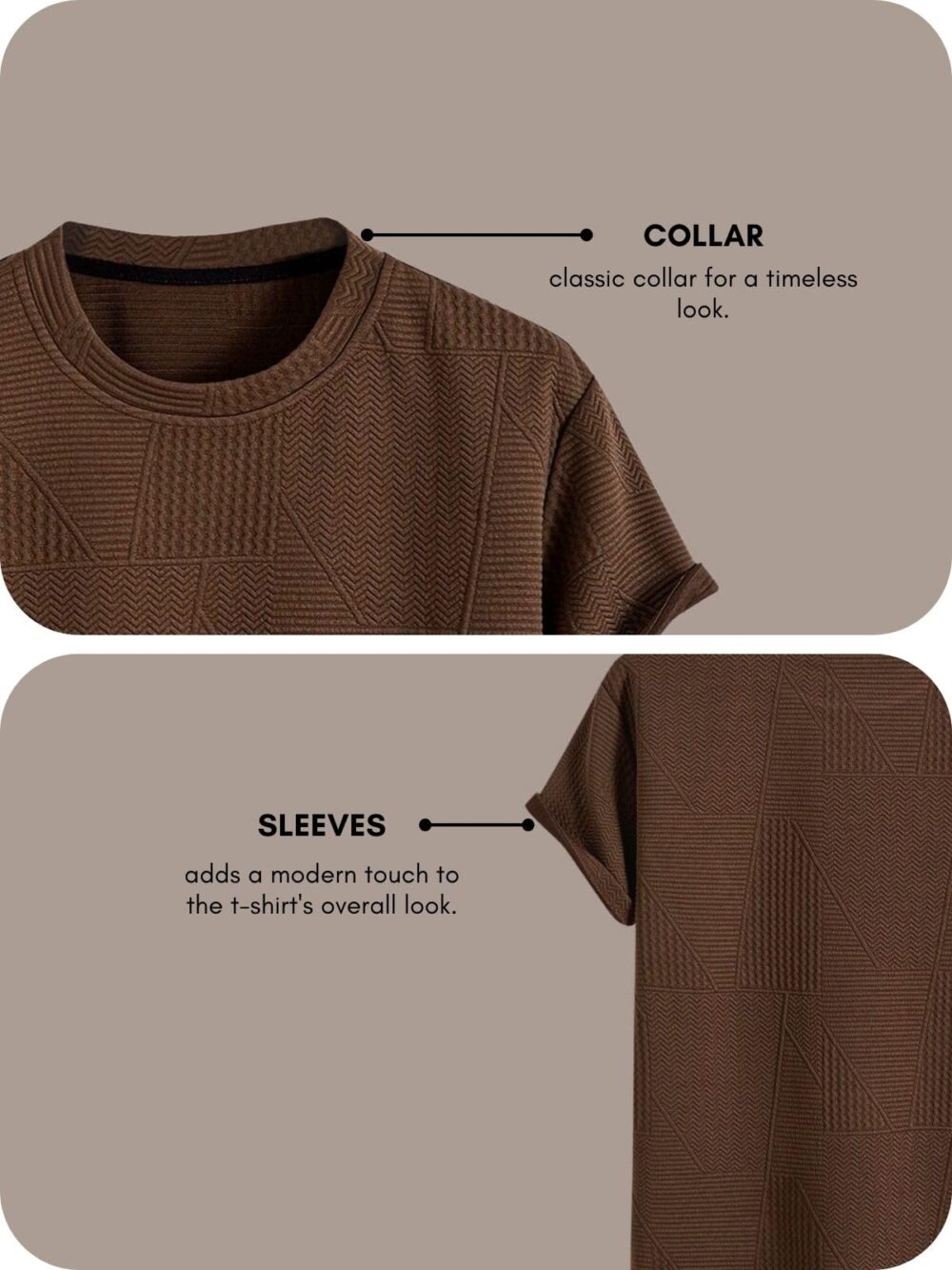 GRECIILOOKS T Shirt for Men Cotton | Textured Oversized Fit Man t-Shirt | Round Neck Half Sleeve Men t-Shirt's Brown - Image 4