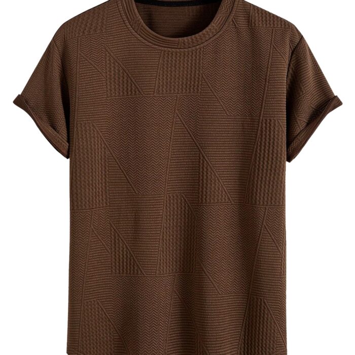 GRECIILOOKS T Shirt for Men Cotton | Textured Oversized Fit Man t-Shirt | Round Neck Half Sleeve Men t-Shirt's Brown