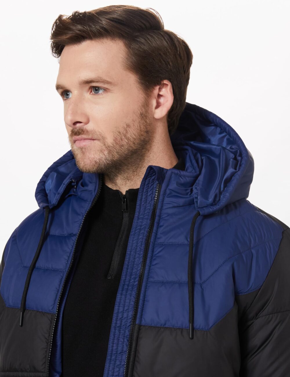 Amazon Brand - Symbol Men's Color Block Full Sleeves Polyester Regular Fit Just Below Waistline Bomber Jacket (AW21-SY-QWH-153_DNM Blue + Black_Large) - Image 4