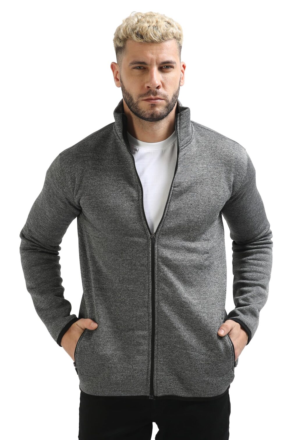 fanideaz Mens Cotton Standard Length Bomber Jackets with Sleeve Pocket_Black Grindle_XXL