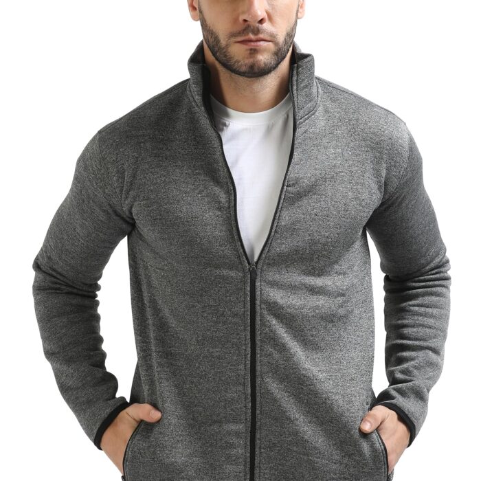 fanideaz Mens Cotton Standard Length Bomber Jackets with Sleeve Pocket_Black Grindle_XXL