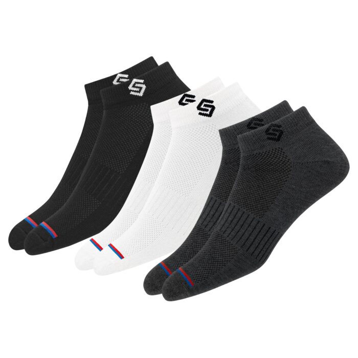 SWAGR Cotton Sports Socks for Men Ankle Length Athletic Socks, Multicolor, Pack of 3, Free Size