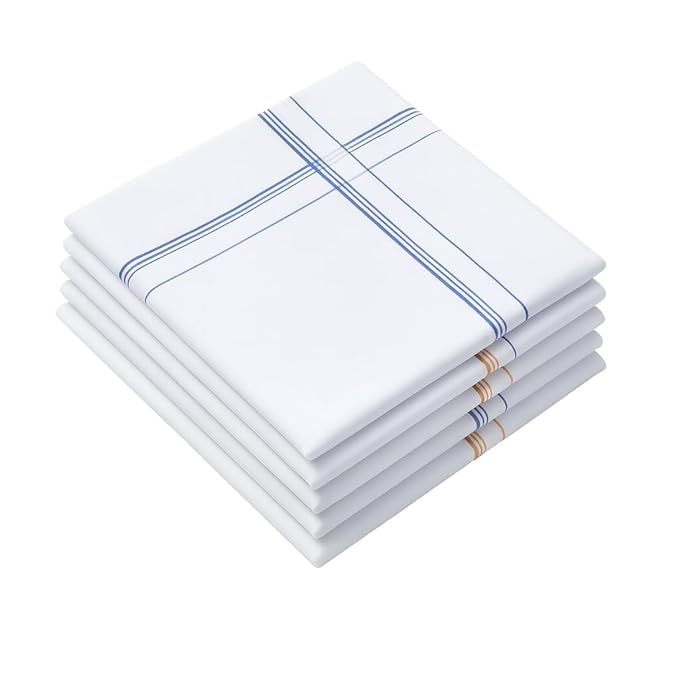 Men’s Cotton White Handkerchief | 100% Pure Soft Cotton Large Size Hanky | Formal & Daily Use Premium Handkerchief for Men (3, White Colour Strip)