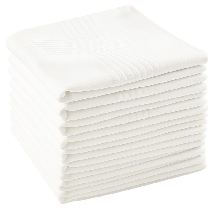 MENLEE Men’s Handkerchief Pack of 10 | Cotton Full Size Hanky Set | Soft, Absorbent & Reusable White Handkerchiefs | Solid Plain Design, Gentle on Skin | Ideal for Office, Travel & Daily Use