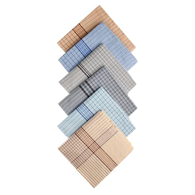 PADMAVATHI ENTERPRISES (6PCS) Men's/Gents Handkerchief, Rumal, Hanky, Hankies, 100% Cotton Premium Collection Handkerchiefs