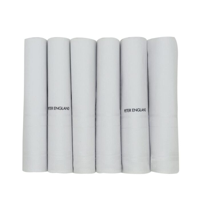 Peter England Men's Cotton White Handkerchief (Pack of 6)