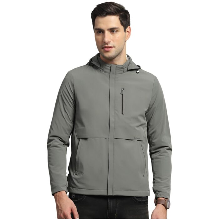 Monte Carlo Mens Regular Detachable Hood Full Sleeves Solid Zipper Jacket Olive L