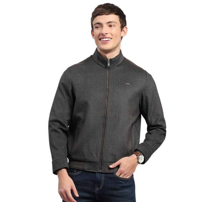 Monte Carlo Mens Regular Fit Striped Pattern Zipper Full Sleeve Winter Jacket | Warm Coat for Men | Stylish Full Sleeve Zipper JacketBrown XL (Pack Of 1)