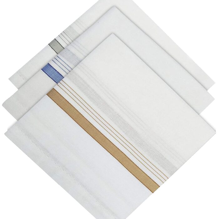 Kuber Industries Lining Design Men's Handkerchiefs | 100% Pure Cotton & Pocket Square Hankies | Classic Plaid Pattern Perfect for Gift, Set of 3 (White) | Stylish and Practical Men's Accessories