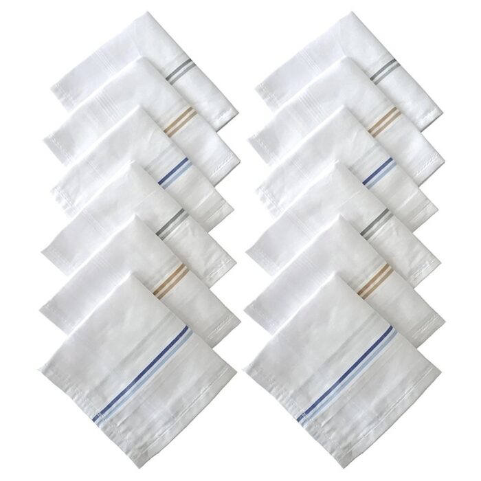 SPIN CART Cotton Premium Collection Casual Style Handkerchiefs Hanky For Men - Pack Of 12. - White Striped Xxl King Size