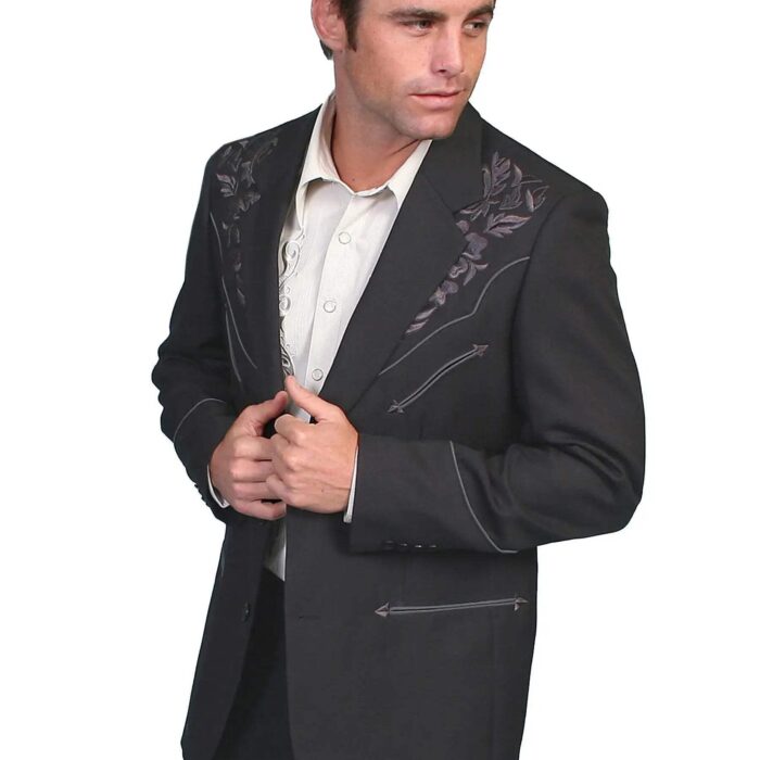 Black Button Front Men's Blazer P-656, Grey, 44