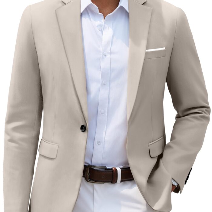 Men's Slim Fit Casual Blazers Lightweight Sport Coats One Button Suit Jackets, Light Grey, Small