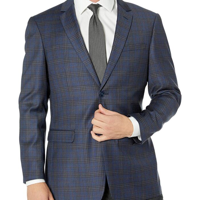 by Douglas & Grahame Men's 43113 Single Breasted 100% Wool Ultra Slim Fit Blazer/Sport Coat - Navy Plaid - 36R