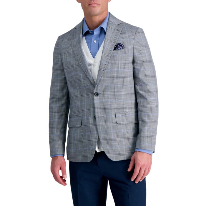Men's Slim Fit Plaid Pattern Sport Coat Blazer, Grey Slate, 44