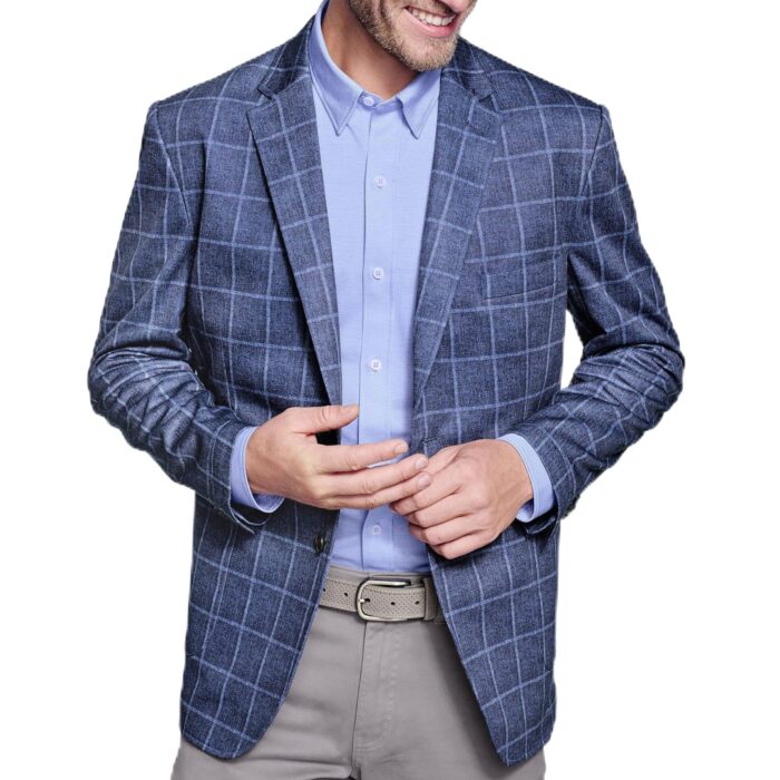 Men's Relaxed Knit Blazer, Blue Plaid